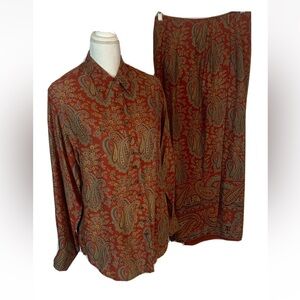 Vintage Telluride Clothing Co Maroon Paisley wrap Maxi Skirt (Sz 10) & Blouse S